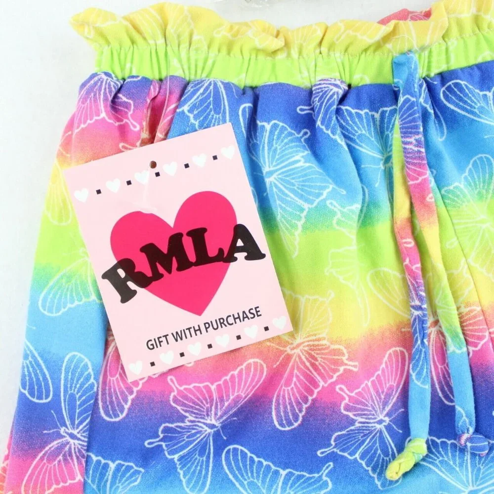 RMLA Girls Shorts and Sunglasses Set Size 6x Knit Rainbow Stripes Butterflies - Picture 2 of 7